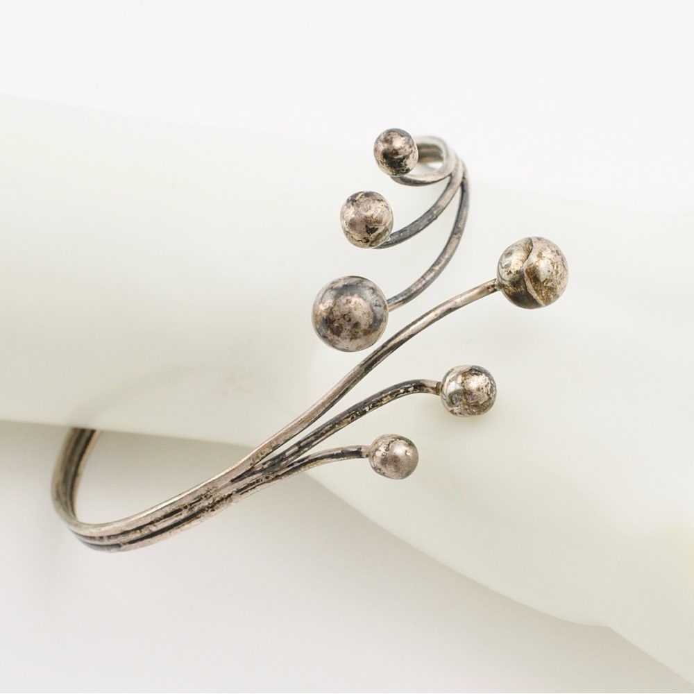 Vintage Taxco Sterling Silver Ball End Bangle Bracelet Modernist Brutalist